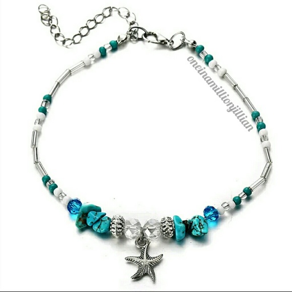 Starfish & Turquoise Anklet / Ankle Bracelet - Picture 3 of 4